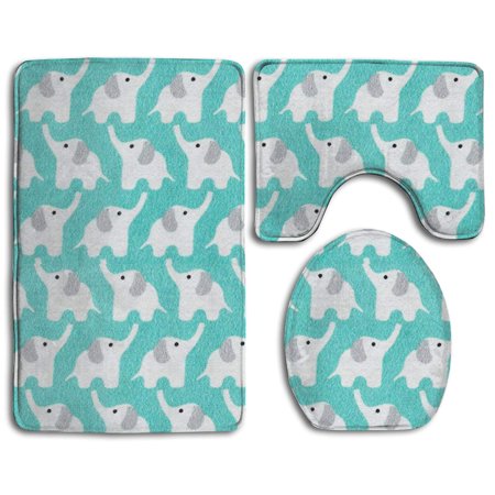 GOHAO Elephant Art 3 Piece Bathroom Rugs Set Bath Rug Contour Mat and Toilet Lid Cover