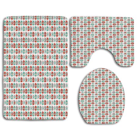 GOHAO Elephant Stylized Cute Figures Different Patterns Sweet Clip Art Fun 3 Piece Bathroom Rugs Set Bath Rug Contour Mat and Toilet Lid Cover