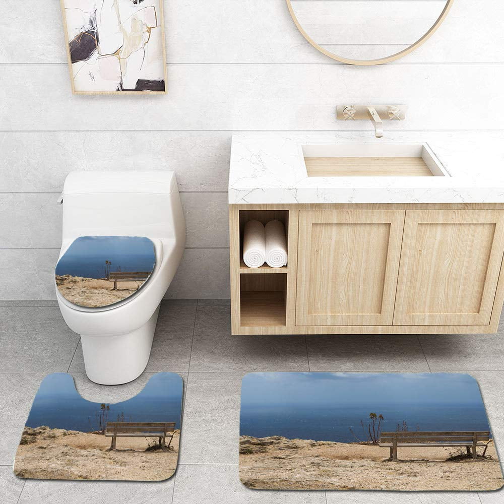GOHAO Empty Bench a sea View Malta 3 Piece Bathroom Rugs Set Bath Rug ...