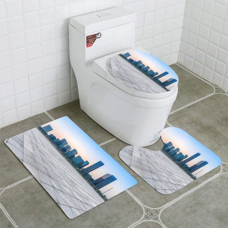 GOHAO Empty Floor Modern Business Office Building 3 Piece Bathroom Rugs Set Bath Rug Contour Mat and Toilet Lid Cover