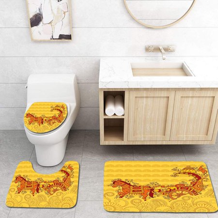 GOHAO Ethnic Traditional Ethnic Ornamental Icon Culture Bohemian Zen Spiritual Marigold 3 Piece Bathroom Rugs Set Bath Rug Contour Mat and Toilet Lid Cover
