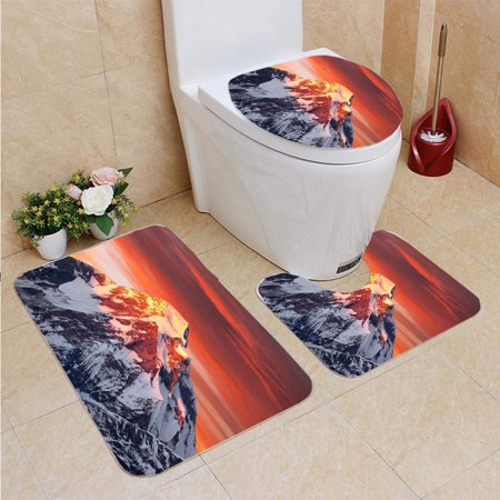 GOHAO Evening Sunset View Mount Dhaulagiri Himalayas Nepal 3 Piece Bathroom Rugs Set Bath Rug Contour Mat and Toilet Lid Cover