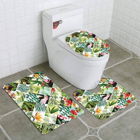 GOHAO Exotic Seamless Patchwork 3 Piece Bathroom Rugs Set Bath Rug Contour Mat and Toilet Lid Cover