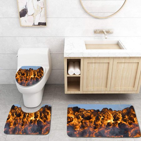 GOHAO Explosion Fireball and Smoke 3 Piece Bathroom Rugs Set Bath Rug Contour Mat and Toilet Lid Cover