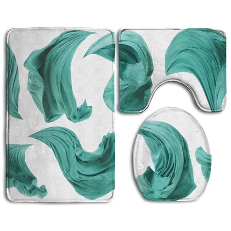 GOHAO Fabric Cloth Flowing Wind Textile Wave Flying Motion Isolated Over 3 Piece Bathroom Rugs Set Bath Rug Contour Mat and Toilet Lid Cover