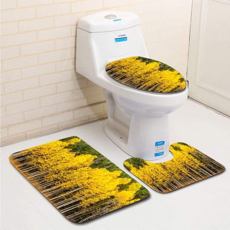 GOHAO Fall Colors in Colorado Mountains 3 Piece Bathroom Rugs Set Bath Rug Contour Mat and Toilet Lid Cover
