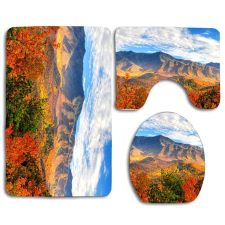 GOHAO Fall Foliage Mountains 3 Piece Bathroom Rugs Set Bath Rug Contour Mat and Toilet Lid Cover