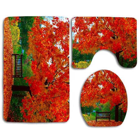 GOHAO Fall Garden Scenes 3 Piece Bathroom Rugs Set Bath Rug Contour Mat and Toilet Lid Cover