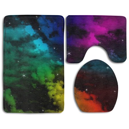 GOHAO Fancy Rainbow Sky 3 Piece Bathroom Rugs Set Bath Rug Contour Mat and Toilet Lid Cover
