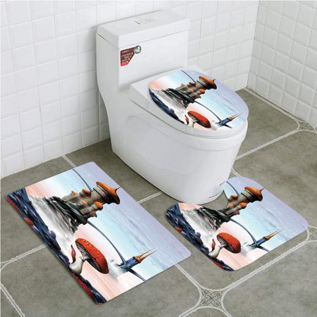GOHAO Fantasy House A Fantasy Castle Kingdom in An Alien World 3 Piece Bathroom Rugs Set Bath Rug Contour Mat and Toilet Lid Cover