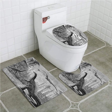 GOHAO Fantasy House Dinosaurs Dragons in an Araucaria Landscape Primitives on Earth 3 Piece Bathroom Rugs Set Bath Rug Contour Mat and Toilet Lid Cover