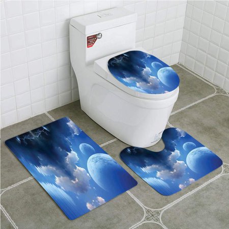 GOHAO Fantasy House Fantasy Sky Earth Moon Clouds Lightning And 3 Piece Bathroom Rugs Set Bath Rug Contour Mat and Toilet Lid Cover