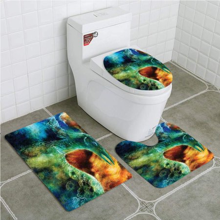 GOHAO Fantasy House Mythical Legendary Phoenix Rebirth Long New Life from Ashes 3 Piece Bathroom Rugs Set Bath Rug Contour Mat and Toilet Lid Cover