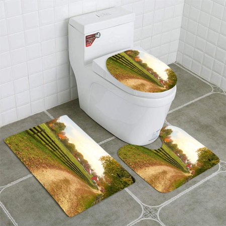 GOHAO Farm in Autumn 3 Piece Bathroom Rugs Set Bath Rug Contour Mat and Toilet Lid Cover