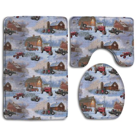 GOHAO Farmall BARNS 3 Piece Bathroom Rugs Set Bath Rug Contour Mat and Toilet Lid Cover