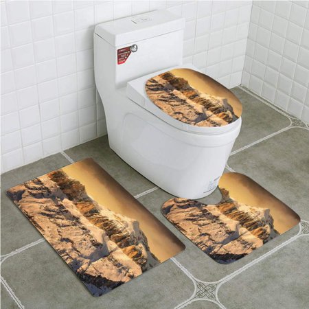 GOHAO Farmhouse Surreal Saturated Photo Italian Twin Mountain Peaks Silent 3 Piece Bathroom Rugs Set Bath Rug Contour Mat and Toilet Lid Cover