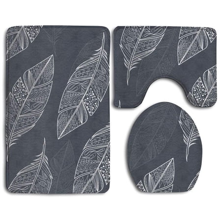 GOHAO Feathers Leaves 3 Piece Bathroom Rugs Set Bath Rug Contour Mat and Toilet Lid Cover