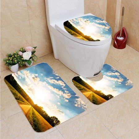 GOHAO Field a Sunny Day 3 Piece Bathroom Rugs Set Bath Rug Contour Mat and Toilet Lid Cover