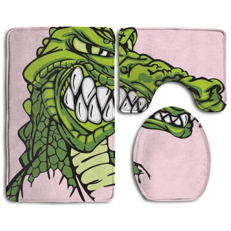 GOHAO Fierce Crocodile 3 Piece Bathroom Rugs Set Bath Rug Contour Mat and Toilet Lid Cover