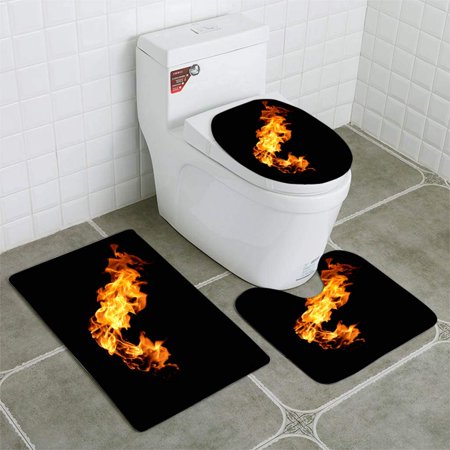 GOHAO Fire Flames Collection 3 Piece Bathroom Rugs Set Bath Rug Contour Mat and Toilet Lid Cover