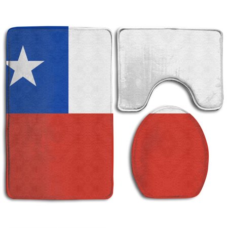 GOHAO Flag Chile 3 Piece Bathroom Rugs Set Bath Rug Contour Mat and Toilet Lid Cover