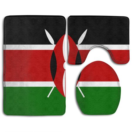 GOHAO Flag Kenya 3 Piece Bathroom Rugs Set Bath Rug Contour Mat and Toilet Lid Cover