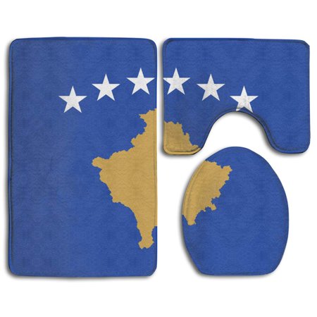 GOHAO Flag Kosovo 3 Piece Bathroom Rugs Set Bath Rug Contour Mat and Toilet Lid Cover