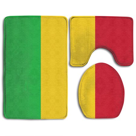 GOHAO Flag Mali 3 Piece Bathroom Rugs Set Bath Rug Contour Mat and Toilet Lid Cover
