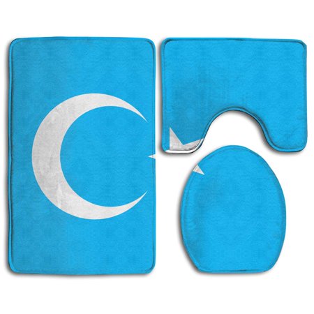 GOHAO Flag Uyghur 3 Piece Bathroom Rugs Set Bath Rug Contour Mat and Toilet Lid Cover