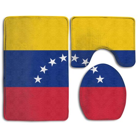 GOHAO Flag Venezuela 3 Piece Bathroom Rugs Set Bath Rug Contour Mat and Toilet Lid Cover