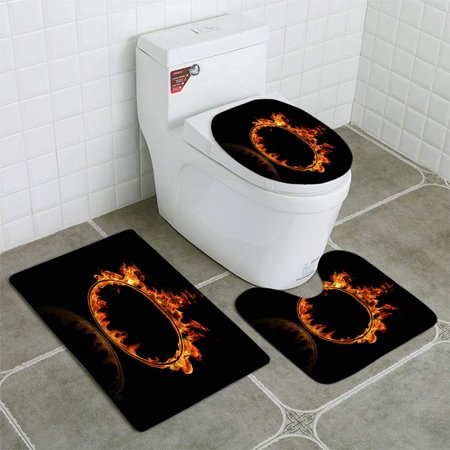 GOHAO Flaming Hoop 3 Piece Bathroom Rugs Set Bath Rug Contour Mat and Toilet Lid Cover