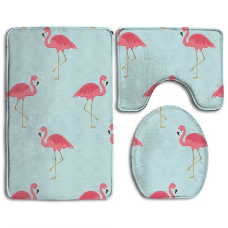 GOHAO Flamingo 3 Piece Bathroom Rugs Set Bath Rug Contour Mat and Toilet Lid Cover