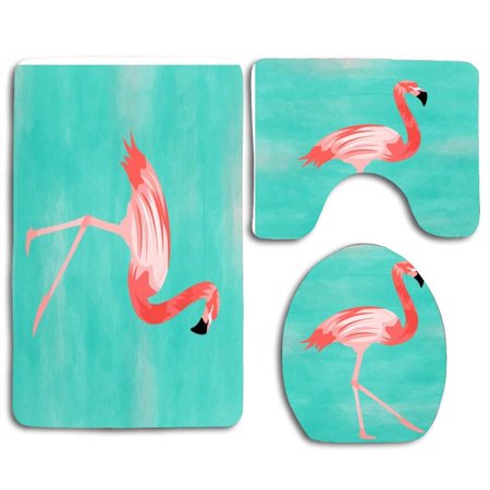 GOHAO Flamingo Bird 3 Piece Bathroom Rugs Set Bath Rug Contour Mat and Toilet Lid Cover