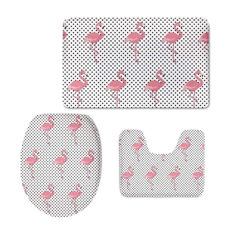 GOHAO Flamingo Prints White Flannel Bath Rugs, 3' x 2' (3 Pieces)