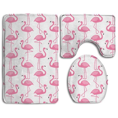 GOHAO Flamingo2 3 Piece Bathroom Rugs Set Bath Rug Contour Mat and Toilet Lid Cover
