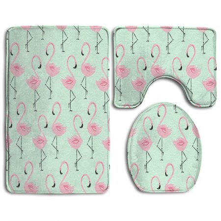 GOHAO Flamingos 3 Piece Bathroom Rugs Set Bath Rug Contour Mat and Toilet Lid Cover