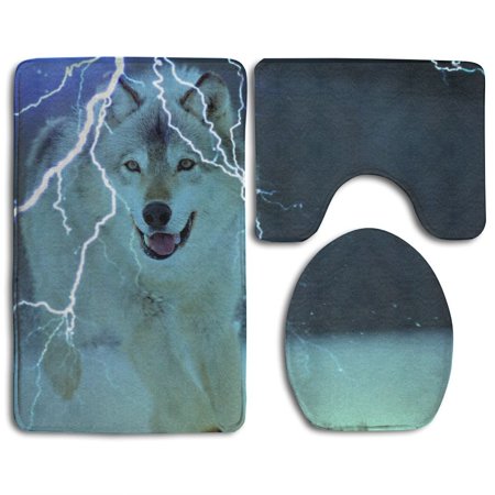 GOHAO Flash Wolves Hunting 3 Piece Bathroom Rugs Set Bath Rug Contour Mat and Toilet Lid Cover