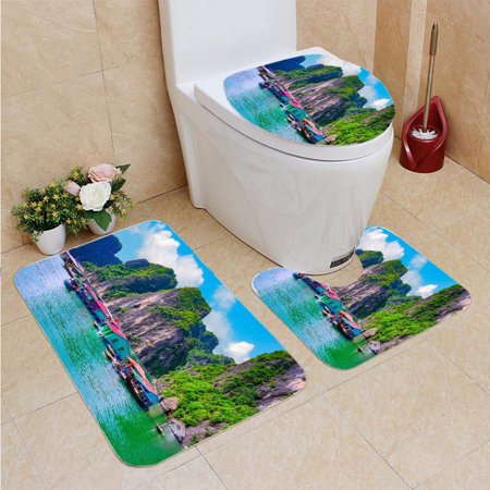 GOHAO Floating Village Rock Island Halong Bay Vietnam 3 Piece Bathroom Rugs Set Bath Rug Contour Mat and Toilet Lid Cover