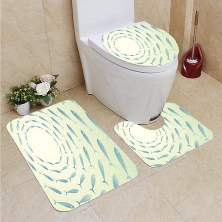 GOHAO Flock Fish in sea 3 Piece Bathroom Rugs Set Bath Rug Contour Mat and Toilet Lid Cover