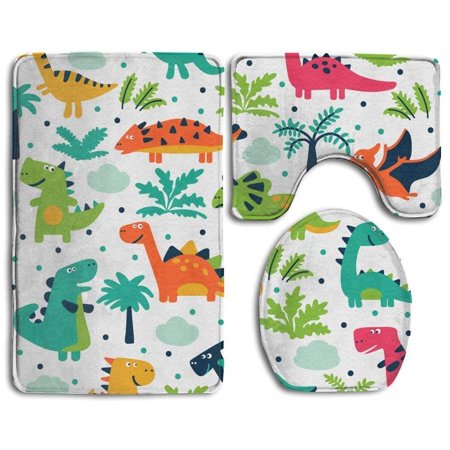 GOHAO Flora 3 Piece Bathroom Rugs Set Bath Rug Contour Mat and Toilet Lid Cover