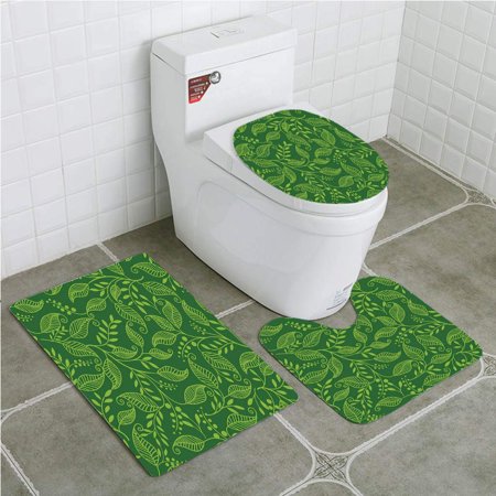 GOHAO Floral 3 Piece Bathroom Rugs Set Bath Rug Contour Mat and Toilet Lid Cover