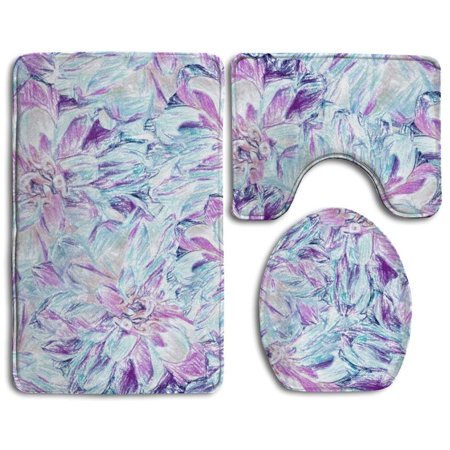 GOHAO Floral 3 Piece Bathroom Rugs Set Bath Rug Contour Mat and Toilet Lid Cover