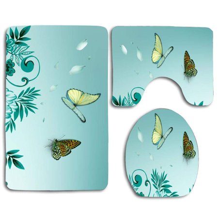 GOHAO Floral 3 Piece Bathroom Rugs Set Bath Rug Contour Mat and Toilet Lid Cover