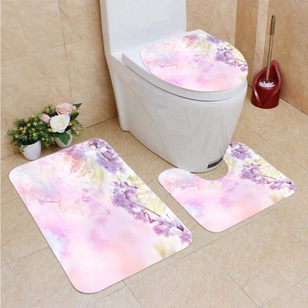 GOHAO Floral Abstract Pastel Copy Space 3 Piece Bathroom Rugs Set Bath Rug Contour Mat and Toilet Lid Cover