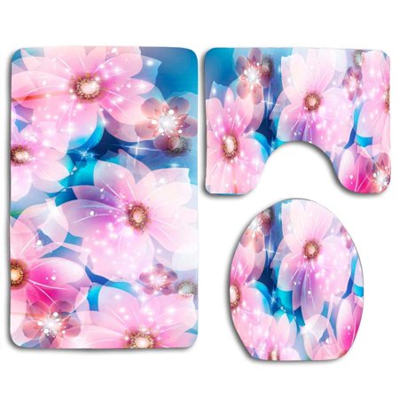 GOHAO Floral Exchange 3 Piece Bathroom Rugs Set Bath Rug Contour Mat and Toilet Lid Cover