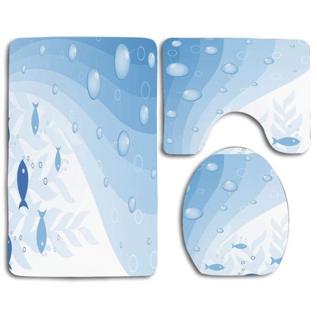GOHAO Floral Fresh Wildflowers in Grass Vivid Spring Daisy Bloom Over Sky Floral 3 Piece Bathroom Rugs Set Bath Rug Contour Mat and Toilet Lid Cover