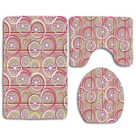 GOHAO Floral Modern Retro Mix Abstract Sketchy Circles Swirls 3 Piece Bathroom Rugs Set Bath Rug Contour Mat and Toilet Lid Cover