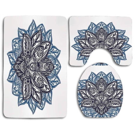 GOHAO Floral Paisley White Flannel Bath Rugs, 3' x 2' (3 Pieces)