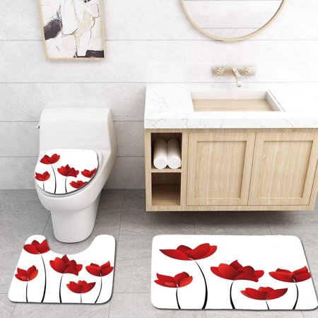 GOHAO Floral Valentines Inspired Exquisite Rose Petals Vivid Blossoms Florets Nature 3 Piece Bathroom Rugs Set Bath Rug Contour Mat and Toilet Lid Cover