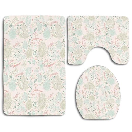 GOHAO Floral Vintage Soft Floral Dotted Background Nature Inspiration 3 Piece Bathroom Rugs Set Bath Rug Contour Mat and Toilet Lid Cover